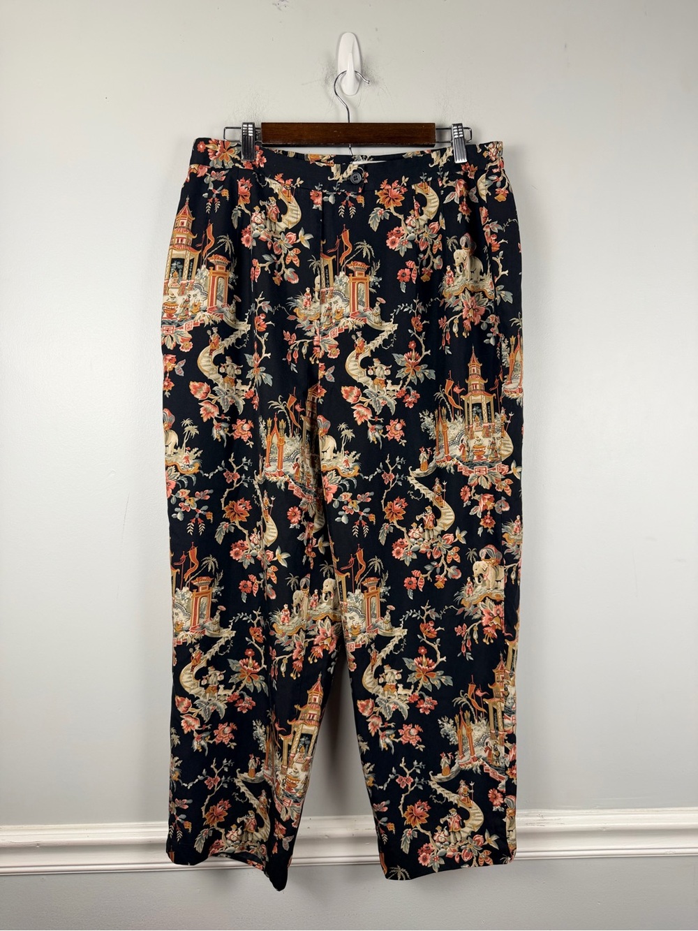 TALBOTS Silk Wool Ankle crop Pants Asian Novelty Pattern Size 16W